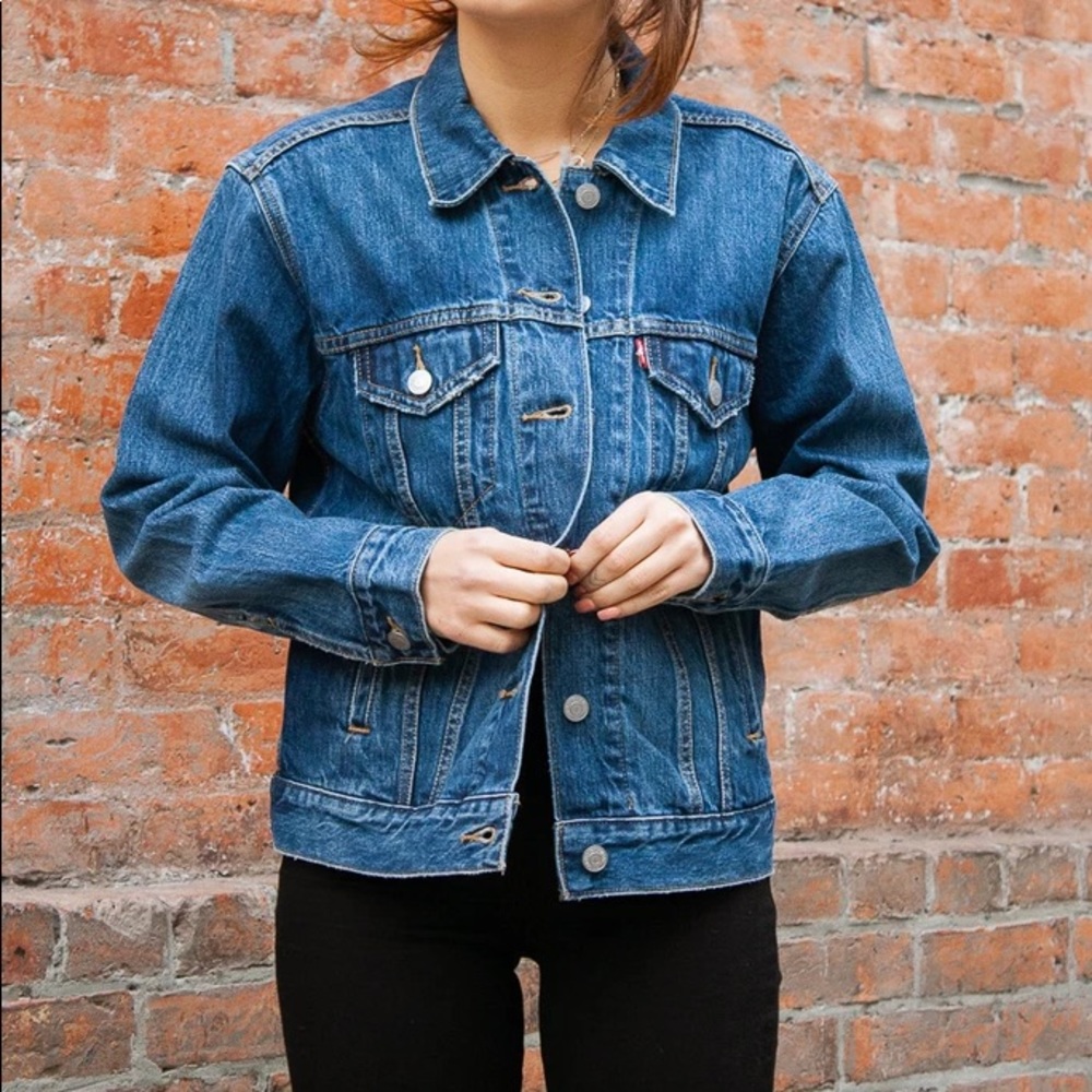 Large Ex-Boyfriend Trucker Jacket Medium Wash OBO
